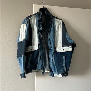 Denim Patchwork Jacket - Blue and White